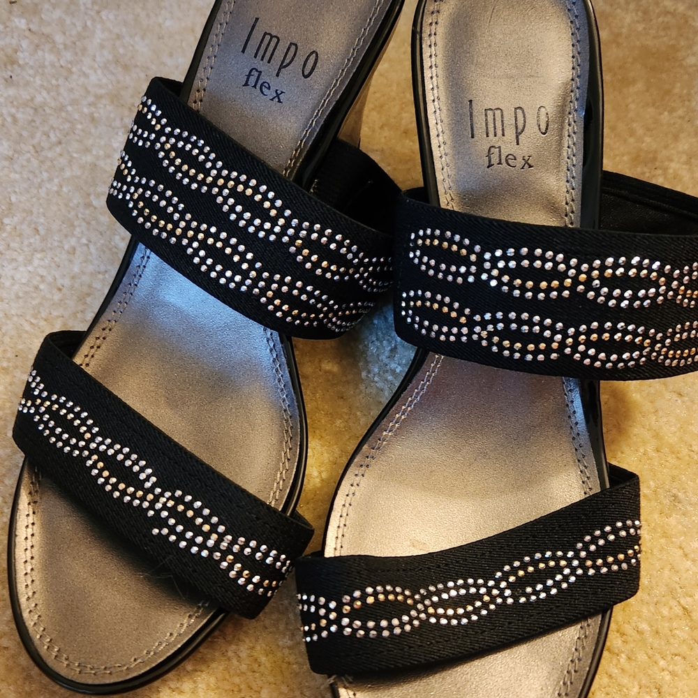 Impo Flex  Women's Black Sandals with Rhinestone Accents
